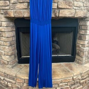 Royal blue strapless jumpsuit. Elastic waistband.  Medium